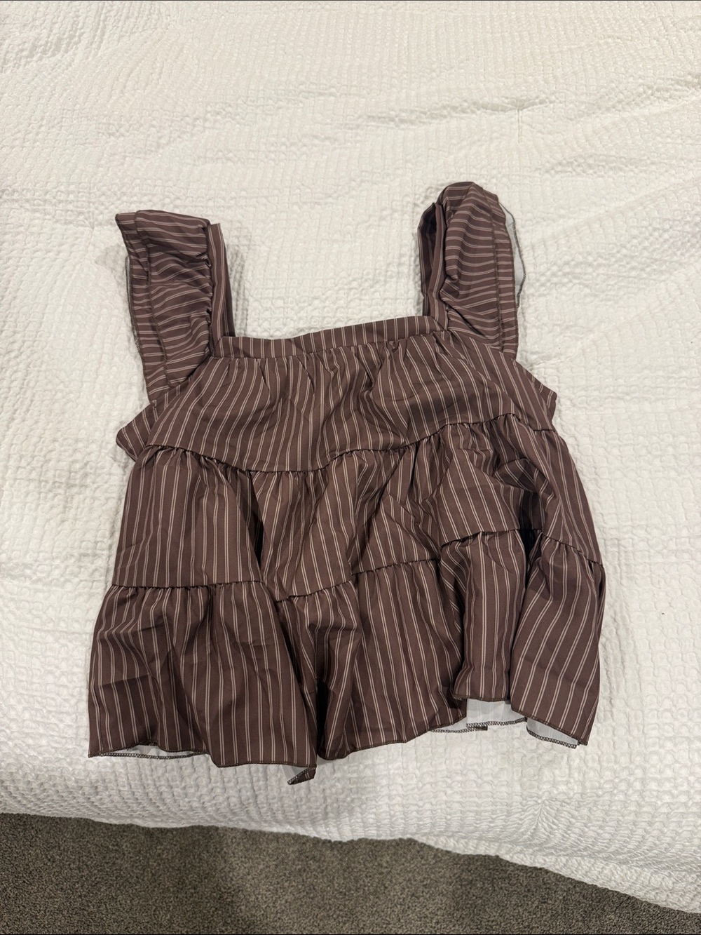 Striped Ruffle Tiered Tank Top - Brown